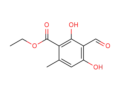 Molecular Structure of 39503-14-5 (2,4-Dihydroxy-3-formyl-6-methylbenzoic acid ethyl ester)