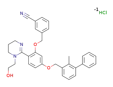 3-[[2-[1-(2-hydroxyethyl)-5,6-dihydro-4H-pyrimidin-2-yl]-5-((2-methyl-3-phenylphenyl)methoxy)phenoxy]methyl]benzonitrile hydrochloride