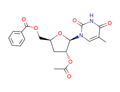 Molecular Structure of 143653-60-5 (2'-O-ACETYL-5'-O-BENZOYL-3'-DEOXY-5-METHYLURIDINE)