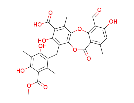4-formyl-3,8-dihydroxy-9-(2,4-dihydroxy-5-methoxycarbonyl-3,6-dimethylbenzyl)-1,6-dimethyl-11-oxo-11H-dibenzo<1,4>dioxepin-7-carboxylic acid