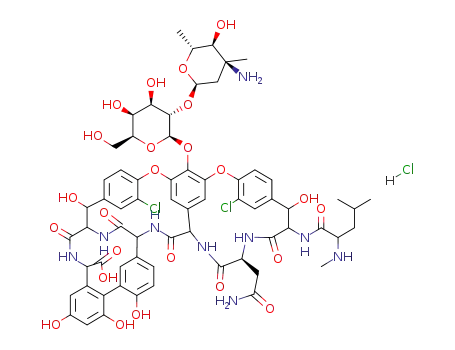 (Sa)-(3S,6R,7R,22R,23S,26S,36R,38aR)-44-{[2-O-(3-amino-2,3,6-trideoxy-3-C-methyl-D-lyxo-hexopyranosyl)-D-glucopyranosyl]oxy}-3-(carbamoylmethyl)-10,19-dichloro-2,3,4,5,6,7,23,24,25,26,36,37,38,38a-tetradecahydro-7,22,28,30,32-pentahydroxy-6-[(2R)-4-methyl-2-(methylamino)valeramido]-2,5,24,38,39-pentaoxo-22H-8,11:18,21-dietheno-23,36-(iminomethano)-13,16:31,35-dimetheno-1H,16H-[1,6,9] oxadiazacyclohexadecino[4,5-m][10,2,16]-benzoxadiazacyclotetracosine-26-carboxylic acid monohydrochloride
