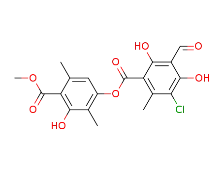 Molecular Structure of 479-16-3 (4-[(3-Chloro-5-formyl-4,6-dihydroxy-2-methylbenzoyl)oxy]-2-hydroxy-3,6-dimethylbenzoic acid methyl ester)