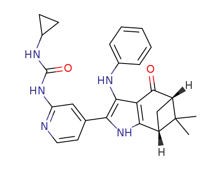 (±)-1-cyclopropyl-3-4-[(5R,7S)-6,6-dimethyl-4-oxo-3-(phenylamino)-4,5,6,7-tetrahydro-1H-5,7-methanoindol-2-yl]pyridin-2-ylurea