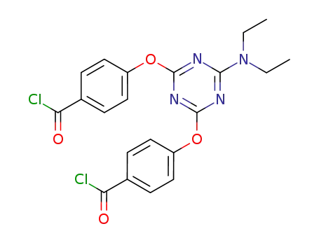Molecular Structure of 62500-75-8 (Benzoyl chloride,
4,4'-[[6-(diethylamino)-1,3,5-triazine-2,4-diyl]bis(oxy)]bis-)