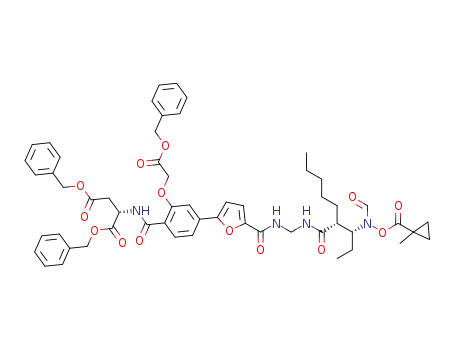 (S)-dibenzyl 2-(2-(2-(benzyloxy)-2-oxoethoxy)-4-(5-((((R)-2-((R)-1-(N-((1-methylcyclopropanecarbonyl)oxy)formamido)propyl)heptanamido)methyl)carbamoyl)furan-2-yl)benzamido)succinate