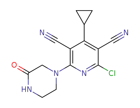 2-chloro-4-cyclopropyl-6-(3-oxopiperazin-1-yl)pyridine-3,5-dicarbonitrile