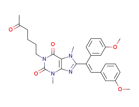 (E)-1-(5-oxohexyl)-3,7-dimethyl-8-[1,2-di(3-methoxyphenyl)ethenyl]-3,7-dihydro-1H-purine-2,6-dione