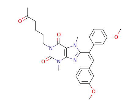 (Z)-1-(5-oxohexyl)-3,7-dimethyl-8-[1,2-di(3-methoxyphenyl)ethenyl]-3,7-dihydro-1H-purine-2,6-dione