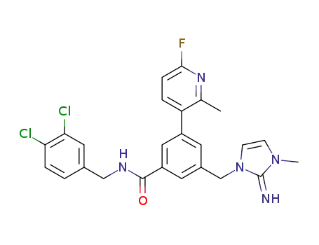 N-(3,4-dichlorobenzyl)-3-(6-fluoro-2-methylpyridin-3-yl)-5-((2-imino-3-methyl-2,3-dihydro-1H-imidazol-1-yl)methyl)benzamide