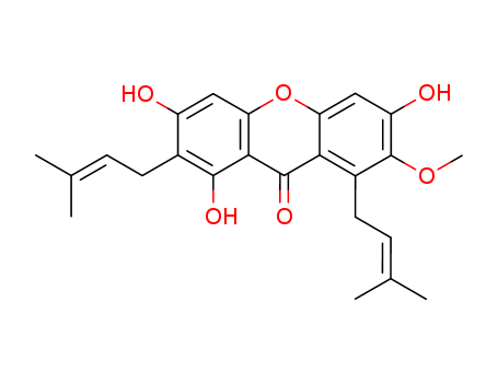 6147-11-1,Mangostin,9H-Xanthen-9-one,1,3,6-trihydroxy-7-methoxy-2,8-bis(3-methyl-2-butenyl)- (9CI);Mangostin(6CI,7CI);Xanthen-9-one,1,3,6-trihydroxy-7-methoxy-2,8-bis(3-methyl-2-butenyl)- (8CI);1,3,6-Trihydroxy-7-methoxy-2,8-bis(3,3-dimethylallyl)xanthone;NSC 139154;a-Mangosten;a-Mangostin;