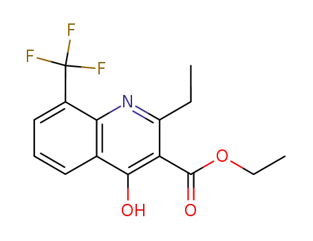 Molecular Structure of 64321-74-0 (3-Quinolinecarboxylic acid, 2-ethyl-4-hydroxy-8-(trifluoromethyl)-, ethyl
ester)