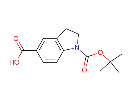 Molecular Structure of 339007-88-4 (1-[(TERT-BUTOXY)CARBONYL]-2,3-DIHYDRO-1H-INDOLE-5-CARBOXYLIC ACID)