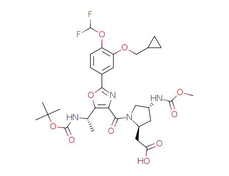 2-((2S,4R)-1-(5-((S)-1-((tert-butoxycarbonyl)amino)ethyl)-2-(3-(cyclopropylmethoxy)-4-(difluoromethoxy)phenyl)oxazole-4-carbonyl)-4-((methoxycarbonyl)amino)pyrrolidin-2-yl)acetic acid