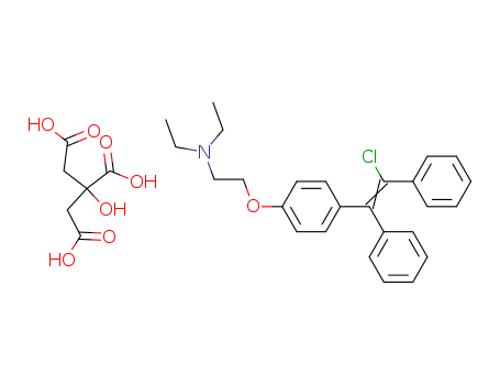 50-41-9,Clomiphene Citrate,Chloramiphene;Clomifene citrate (JP14);Clomivid;Ethanamine,2-[4-(2-chloro-1,2-diphenyl- ethenyl)phenoxy]-N,N-diethyl-,2-hydroxy-1,- 2,3-propanetricarboxylate (1:1);MRL-41;Clomid (TN);RMI 16312;Serophene citrate;2-[4-(2-chloro-1,2-diphenyl-ethenyl)phenoxy]-N,N-diethyl-ethanamine;Genozym;Clomphid;MRL 41;Fertyl;MER-41;Clomiphene dihydrogen citrate;Ikaclomin;Fertivet;Dyneric;Prestwick_757;Triethylamine, 2-[p-(2-chloro-1,2-diphenylvinyl)phenoxy]-, citrate;MER 41;clomifen dihydrogen citrate;