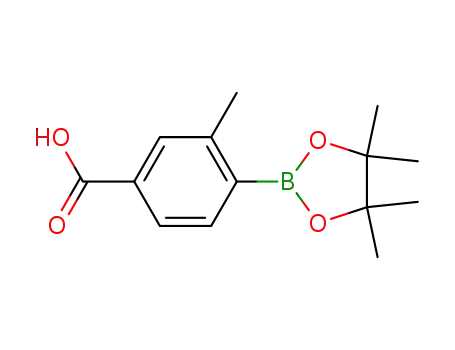 Molecular Structure of 269409-74-7 (3-METHYL-4-(4,4,5,5-TETRAMETHYL-1,3,2-DIOXABOROLAN-2-YL)BENZOIC ACID)