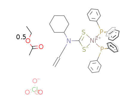 bis(triphenylphosphine)(N-allylcyclohexylcarbodithioato)nickel(II) perchlorate - ethyl acetate (1/0.5)
