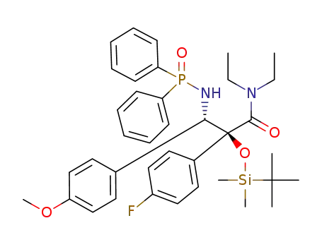 N,N-diethyl-2-(4-fluorophenyl)-2-((tert-butyldimethylsilyl)oxyl)-3-(4-methoxyphenyl)-3-((N’-diphenylphosphinyl)amido)propionamide