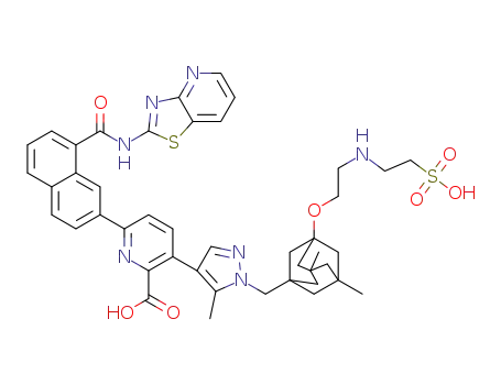 3-{1-[(3,5-dimethyl-7-{2-[(2-sulfoethyl)amino]ethoxy}tricyclo[3.3.1.13'7]dec-1-yl)methyl]-5-methyl-1H-pyrazol-4-yl}-6-[8-([1,3]thiazolo[4,5-b]pyridin-2-ylcarbamoyl)naphthalen-2-yl]pyridine-2-carboxylic acid