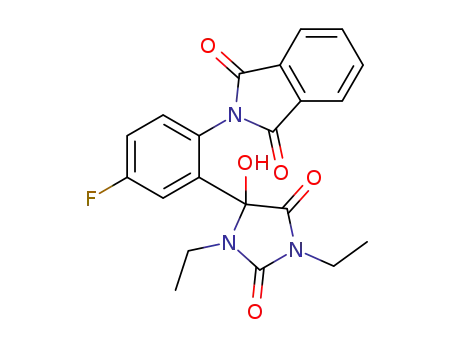 5-hydroxy-5-(5-fluoro-2-(isoindolin-2-yl-1,3-dione)phenyl)-1,3-diethylhydantoin