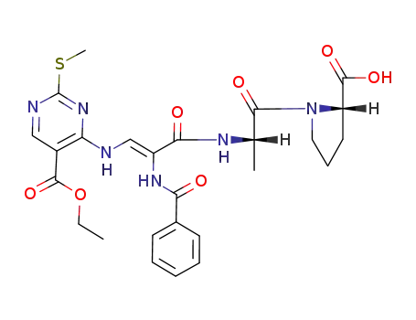 4-{(Z)-2-Benzoylamino-2-[(S)-2-((S)-2-carboxy-pyrrolidin-1-yl)-1-methyl-2-oxo-ethylcarbamoyl]-vinylamino}-2-methylsulfanyl-pyrimidine-5-carboxylic acid ethyl ester