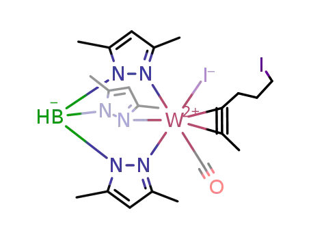 (hydridotris-(3,5-dimethylpyrazoyl)borate)(CO)(I)W(H3CCC(CH2)3I)