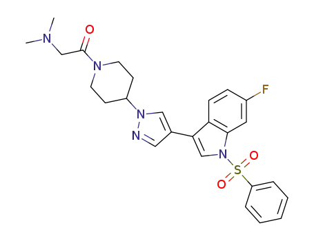 2-(dimethylamino)-1-(4-(4-(6-fluoro-1-(phenylsulfonyl)-1H-indol-3-yl)-1H-pyrazol-1-yl)piperidin-1-yl)ethanone