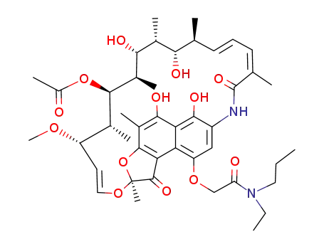 Molecular Structure of 16784-02-4 ((24E)-9-{2-[ethyl(propyl)amino]-2-oxoethoxy}-5,6,17,19-tetrahydroxy-23-methoxy-2,4,12,16,18,20,22-heptamethyl-1,11-dioxo-1,2-dihydro-2,7-(epoxypentadeca[1,11,13]trienoimino)naphtho[2,1-b]furan-21-yl acetate)