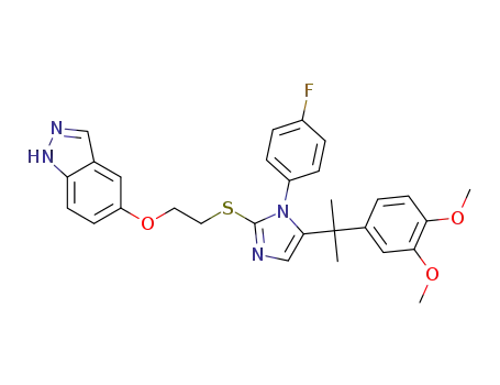 5-(2-((5-(2-(3,4-dimethoxyphenyl)propan-2-yl)-1-(4-fluorophenyl)-1H-imidazol-2-yl)thio)ethoxy)-1H-indazole