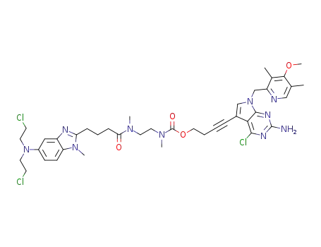 4-(2-amino-4-chloro-7-((4-methoxy-3,5-dimethylpyridin-2-yl)methyl)-7H-pyrrolo[2,3-d]pyrimidin-5-yl)but-3-yn-1-yl (2-(4-(5-(bis(2-chloroethyl)amino)-1-methyl-1H-benzo[d]imidazol-2-yl)-N-methylbutanamido)ethyl)(methyl)carbamate