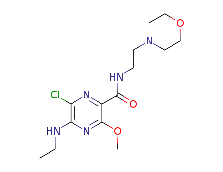 Molecular Structure of 57796-58-4 (Pyrazinecarboxamide,
6-chloro-5-(ethylamino)-3-methoxy-N-[2-(4-morpholinyl)ethyl]-)