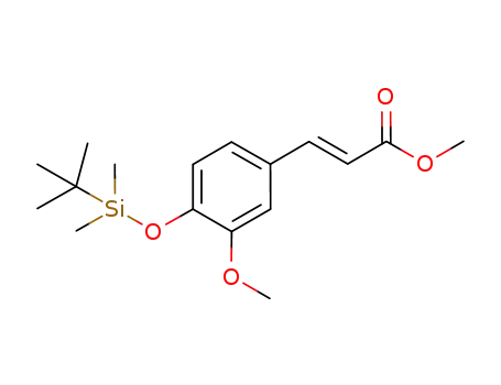 Molecular Structure of 925439-02-7 (2-Propenoic acid,
3-[4-[[(1,1-dimethylethyl)dimethylsilyl]oxy]-3-methoxyphenyl]-, methyl
ester, (2E)-)
