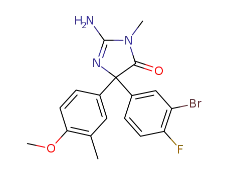 2-amino-5-(3-bromo-4-fluorophenyl)-5-(4-methoxy-3-methylphenyl)-3-methyl-3,5-dihydro-4H-imidazol-4-one