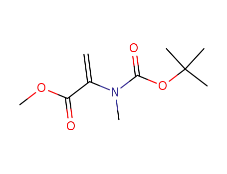 Molecular Structure of 56776-34-2 (2-Propenoic acid, 2-[[(1,1-dimethylethoxy)carbonyl]methylamino]-,
methyl ester)