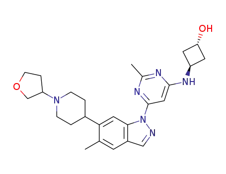 trans-3-((2-methyl-6-(5-methyl-6-(1-(tetrahydrofuran-3-yl)piperidin-4-yl)-1H-indazol-1-yl)pyrimidin-4-yl)amino)cyclobutanol