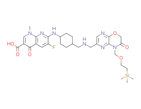6-fluoro-1-methyl-4-oxo-7-(((1r,4r)-4-((((3-oxo-4-((2-(trimethylsilyl)ethoxy)methyl)-3,4-dihydro-2H-pyrazino[2,3-b][1,4]oxazin-6-yl)methyl)amino)methyl)cyclohexyl)amino)-1,4-dihydro-1,8-naphthyridine-3-carboxylic acid