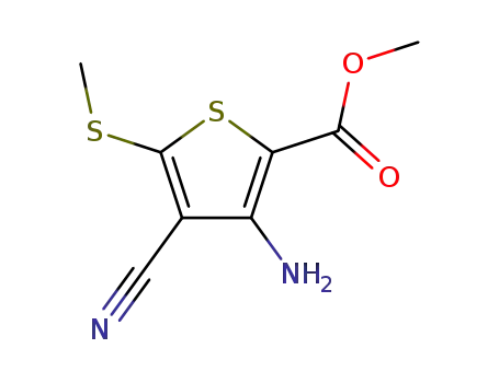 Molecular Structure of 129332-45-2 (METHYL 3-AMINO-4-CYANO-5-(METHYLTHIO)THIOPHENE-2-CARBOXYLATE)