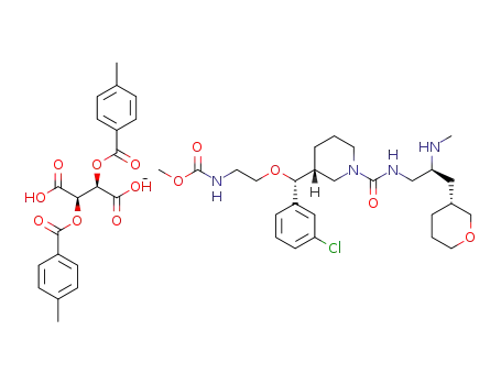methyl 2-((R)-(3-chlorophenyl)((R)-1-((S)-2-(methylamino)-3-((R)-tetrahydro-2H-pyran-3-yl)propylcarbamoyl)piperidin-3-yl)methoxy)ethylcarbamate di-p-toluoyl-L-tartrate