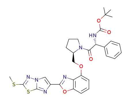tert-butyl ((R)-2-((R)-2-(((2-(2-(methylthio)imidazo[2,1-b][1,3,4]thiadiazol-6-yl)benzo[d]oxazol-4-yl)oxy)methyl)pyrrolidin-1-yl)-2-oxo-1-phenylethyl)carbamate