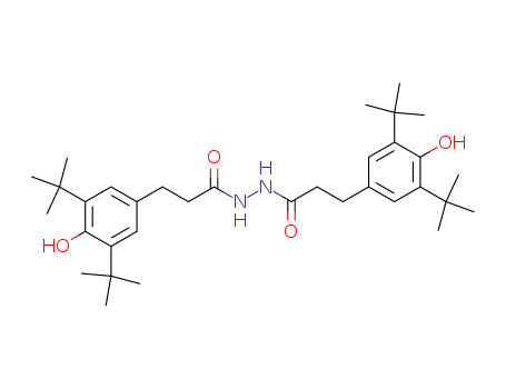 32687-78-8,hydrazide,Hydrazine,1,2-bis(3,5-di-tert-butyl-4-hydroxyhydrocinnamoyl)- (8CI);1,2-Bis(3,5-di-tert-butyl-4-hydroxyhydrocinnamoyl)hydrazide;3,5-Bis(1,1-dimethylethyl)-4-hydroxybenzenepropionic acid2-[3-[3,5-bis(1,1-dimethylethyl)-4-hydroxyphenyl]-1-oxopropyl]hydrazide;ADKStab CDA 10;Irganox 1024;Irganox MD 1024;Lowinox MD 24;MD1024;MD 24;N,N'-Bis[3-(3,5-di-tert-butyl-4-hydroxyphenyl)propionyl]hydrazine;N,N'-Bis[3-(3',5'-di-tert-butyl-4'-hydroxyphenyl)propionyl]hydrazine;