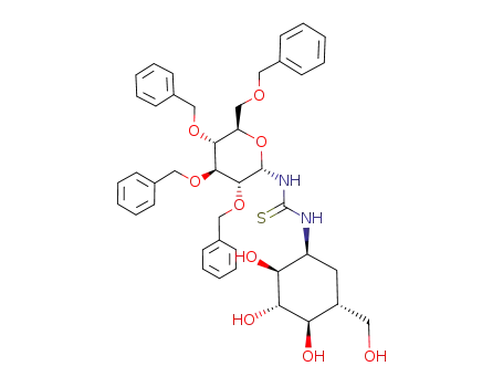 N-<(1S)-(1,2,4/3,5)-2,3,4-trihydroxy-5-(hydroxymethyl)cyclohexyl>-N'-(2',3',4',6'-tetra-O-benzyl-α-D-glucopyranosyl)thiourea