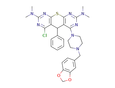6-chloro-2,8-bis(dimethylamino)-5-phenyl-4-(4-piperonylpiperazino)-5H-thiopyrano[2,3-d:6,5-d']dipyrimidine