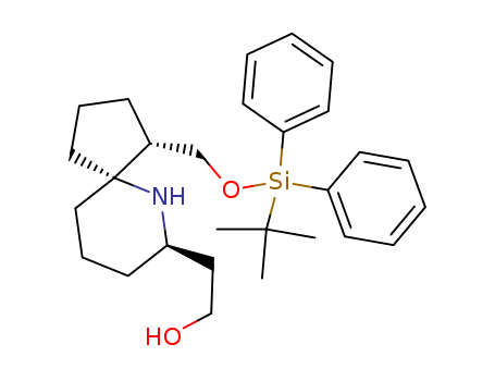 Molecular Structure of 498542-65-7 (6-Azaspiro[4.5]decane-7-ethanol,
1-[[[(1,1-dimethylethyl)diphenylsilyl]oxy]methyl]-, (1S,5S,7R)-)
