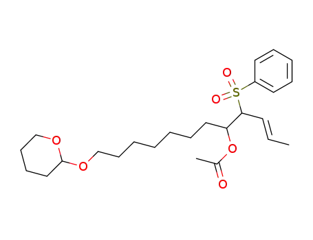 Molecular Structure of 96249-88-6 (2-Dodecen-5-ol, 4-(phenylsulfonyl)-12-[(tetrahydro-2H-pyran-2-yl)oxy]-,
acetate)