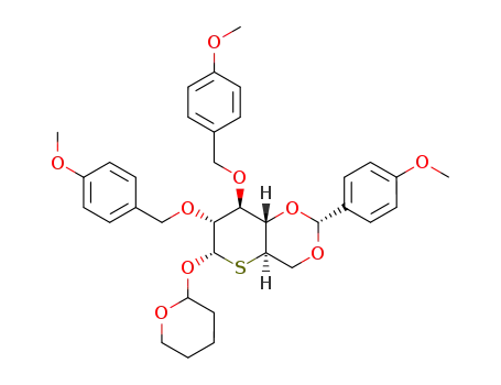 tetrahydropyran-2-yl 2,3-di-O-(4-methoxyphenyl)methyl-4,6-O-(4-methoxyphenyl)methylidene-5-deoxy-5-thio-α-D-glucopyranoside