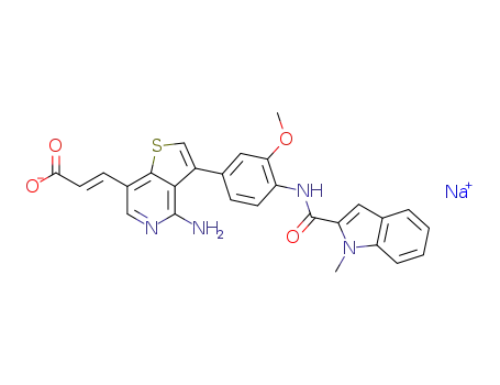 (2E)-3-[4-amino-3-(3-methoxy-4-{[(1-methyl-1H-indol-2-yl)carbonyl]amino}phenyl)thieno[3,2-c]pyridin-7-yl]acrylic acid (sodium salt)