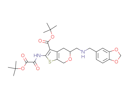 5-(((benzo[1,3]dioxol-5-ylmethyl)-amino)methyl)-2-(tert-butoxyoxalyl-amino)-4,7-dihydro-5H-thieno[2,3-c]pyran-3-carboxylic acid tert-butyl ester