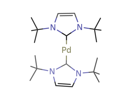 Molecular Structure of 199447-45-5 (Palladium,
bis[1,3-bis(1,1-dimethylethyl)-1,3-dihydro-2H-imidazol-2-ylidene]-)