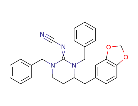 N-[4-benzo[d][1,3]dioxol-5-ylmethyl]-1,3-dibenzyltetrahydropyrimidin-2[1H]ylidenecyanamide