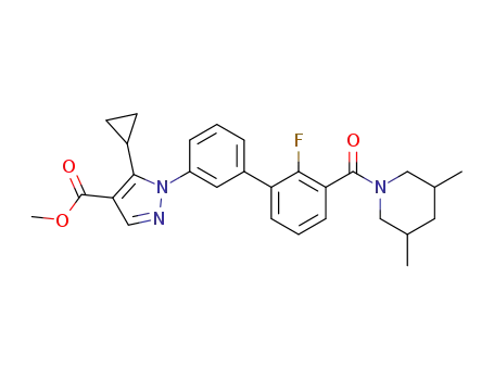5-cyclopropyl-1-[3'-(3,5-dimethyl-piperidine-1-carbonyl)-2'-fluoro-biphenyl-3-yl]-1H-pyrazole-4-carboxylic acid methyl ester