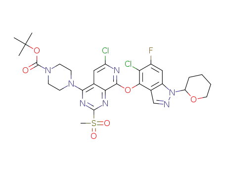 tert-butyl 4-[6-chloro-8-{[5-chloro-6-fluoro-1-(tetrahydro-2H-pyran-2-yl)-1H-indazol-4-yl]oxy}-2-(methylsulfonyl)pyrido[3,4-d]pyrimidin-4-yl]piperazine-1-carboxylate